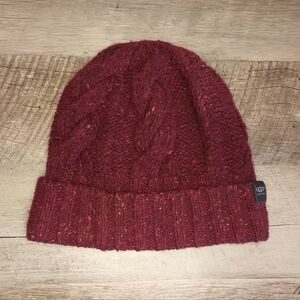 Ugg Chunky Cable Knit Beanie Hat Red Wool Blend Winter Outdoor Hipster Y2K